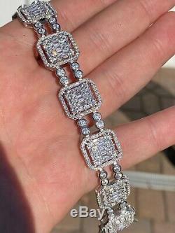 Mens Real Solid 925 Silver Baguette Tennis Bracelet Iced Thick Flooded Out 16mm
