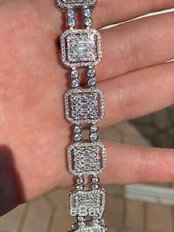 Mens Real Solid 925 Silver Baguette Tennis Bracelet Iced Thick Flooded Out 16mm