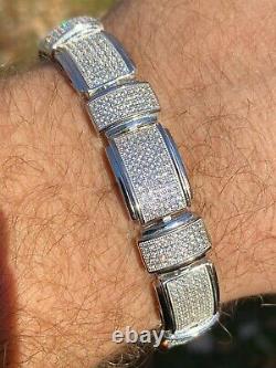 Mens Real Solid 925 Sterling Silver Iced HipHop Custom Flooded Out Bracelet 12mm