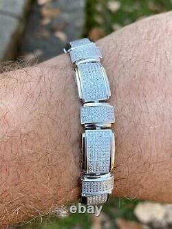 Mens Real Solid 925 Sterling Silver Iced HipHop Custom Flooded Out Bracelet 12mm