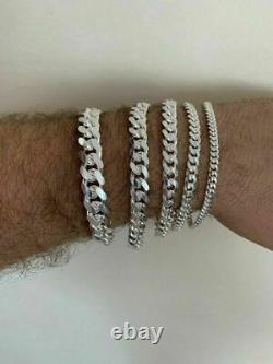 Mens Real Solid 925 Sterling Silver Miami Cuban Bracelet 5-12mm 7-9 Heavy Link