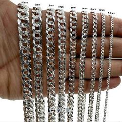 Mens SOLID 925 Sterling Silver DIAMOND CUT CUBAN CURB Chain Bracelet or Necklace