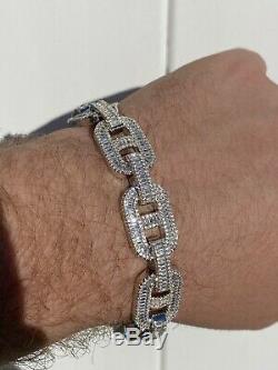 Mens Solid 925 Silver Baguette Gucci Link Bracelet Iced Thick Flooded Out 15mm