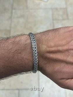 Mens Solid 925 Sterling Silver 7mm Bali Handmade Braided Chain Bracelet 8'