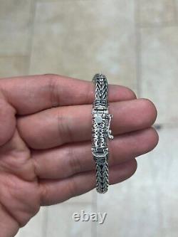 Mens Solid 925 Sterling Silver 7mm Bali Handmade Braided Chain Bracelet 8'