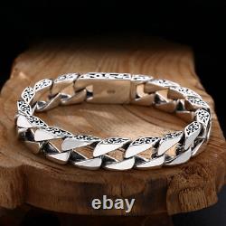 Mens Solid 925 Sterling Silver Chain Curb Cuban Link Bracelet Party Jewelry 12mm