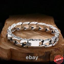 Mens Solid 925 Sterling Silver Chain Curb Cuban Link Bracelet Party Jewelry 12mm