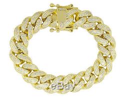 Mens Sterling Silver Yellow Gold Lab Diamond Miami Cuban Chain Necklace Bracelet