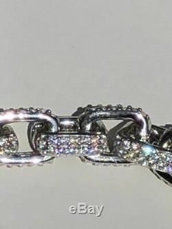 Mens Super Icy Custom Rolo Link Bracelet Solid 925 Silver Man Made Diamonds 6mm