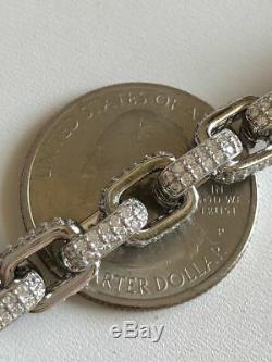 Mens Super Icy Custom Rolo Link Bracelet Solid 925 Silver Man Made Diamonds 6mm