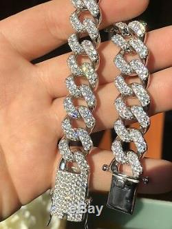 Mens THICK Miami Cuban Link Bracelet Solid 925 Silver Lab Diamonds 15mm 100g ICE