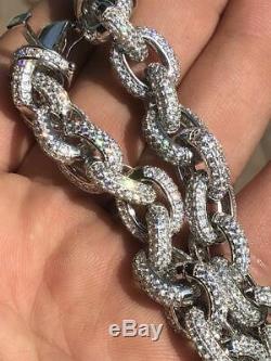 Mens Thick Hip Hop Rapper Rolo Bracelet Solid 925 Silver Diamonds ICY Fully Iced