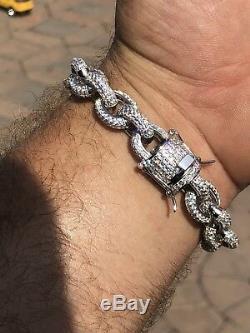 Mens Thick Iced Out Hip Hop Rapper Rolo Bracelet Solid 925 Silver Diamonds ICY