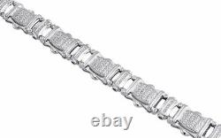 Mens White Diamond Bracelet. 925 Sterling Silver 0.85 Ct