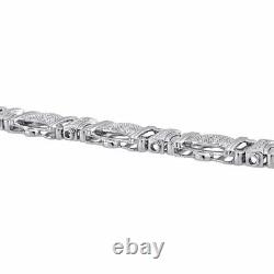 Mens White Diamond Bracelet. 925 Sterling Silver 0.85 Ct