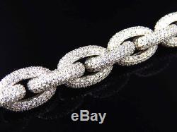 Mens White Finish Sterling Silver Lab Diamond Chain Link Royal Bracelet 8