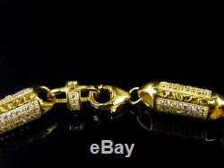 Mens White Gold Sterling Silver 3D Lab Diamond Bullet Chain Bracelet 7mm 8