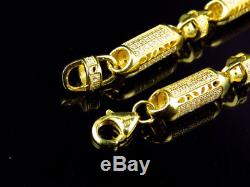 Mens White Gold Sterling Silver 3D Lab Diamond Bullet Chain Bracelet 7mm 8