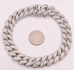 Miami CUBAN Curb CZ Iced Out Link Bling BRACELET Real Sterling Silver 925 Solid