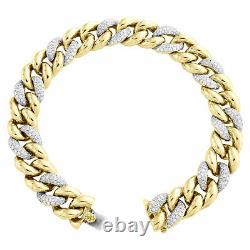 Miami Cuban Diamond Bracelet Mens 10K Yellow Gold Over 8.5 Pave Round Cut 4 Ct