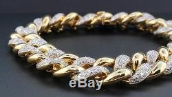 Miami Cuban Diamond Bracelet Mens. 925 Sterling Silver 8 Pave Round Cut 3 Ct