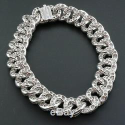 Miami Cuban Diamond Lovely Bracelet Mens 14K White Gold Over 8 Pave Round Cut