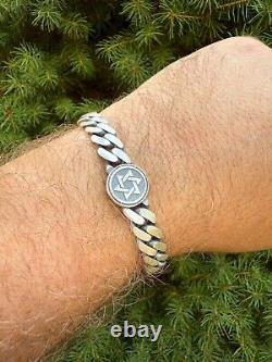 Miami Cuban Link Bracelet Jewish Star Of David 12mm 925 Silver Oxidized Finish
