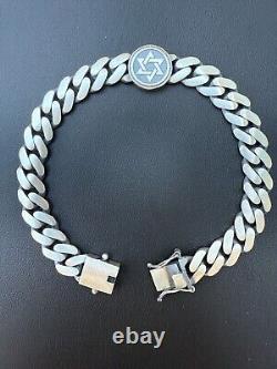 Miami Cuban Link Bracelet Jewish Star Of David 12mm 925 Silver Oxidized Finish