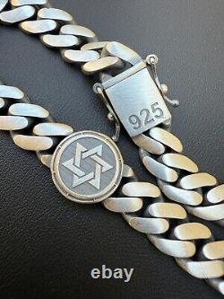 Miami Cuban Link Bracelet Jewish Star Of David 12mm 925 Silver Oxidized Finish
