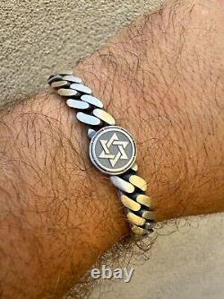 Miami Cuban Link Bracelet Jewish Star Of David 12mm 925 Silver Oxidized Finish