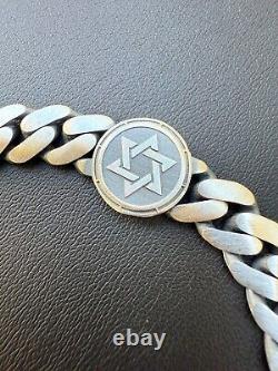Miami Cuban Link Bracelet Jewish Star Of David 12mm 925 Silver Oxidized Finish