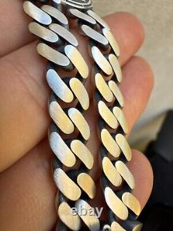 Miami Cuban Link Bracelet Jewish Star Of David 12mm 925 Silver Oxidized Finish