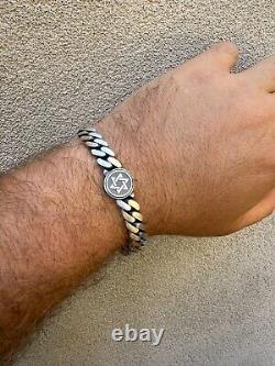 Miami Cuban Link Bracelet Jewish Star Of David 12mm 925 Silver Oxidized Finish
