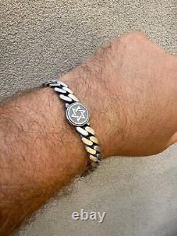 Miami Cuban Link Bracelet Jewish Star Of David 12mm 925 Silver Oxidized Finish