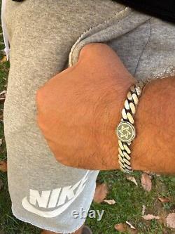 Miami Cuban Link Bracelet Jewish Star Of David 12mm 925 Silver Oxidized Finish