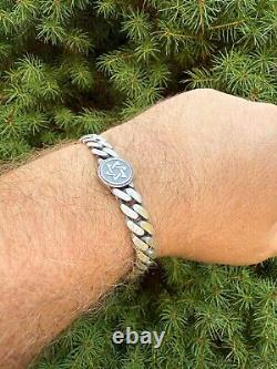 Miami Cuban Link Bracelet Jewish Star Of David 12mm 925 Silver Oxidized Finish