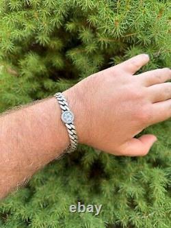 Miami Cuban Link Bracelet Jewish Star Of David 12mm 925 Silver Oxidized Finish