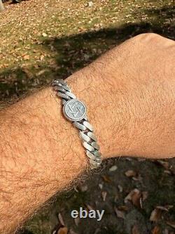 Miami Cuban Link Bracelet Jewish Star Of David 12mm 925 Silver Oxidized Finish