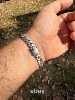 Miami Cuban Link Bracelet Jewish Star Of David 12mm 925 Silver Oxidized Finish