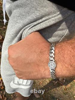 Miami Cuban Link Bracelet Jewish Star Of David 12mm 925 Silver Oxidized Finish