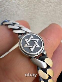 Miami Cuban Link Bracelet Jewish Star Of David 12mm 925 Silver Oxidized Finish