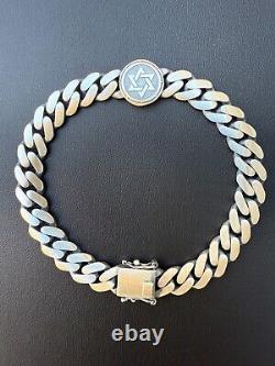 Miami Cuban Link Bracelet Jewish Star Of David 12mm 925 Silver Oxidized Finish