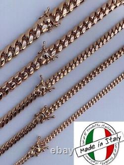 Miami Cuban Link Chain Bracelet 14k Rose Gold Plated Solid 925 Silver Box Lock
