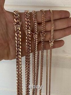 Miami Cuban Link Chain Bracelet 14k Rose Gold Plated Solid 925 Silver Box Lock