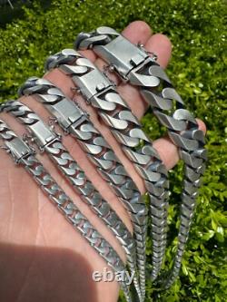 Miami Cuban Link Chain Necklace / Bracelet Real 925 Silver 6-20mm Black Rhodium
