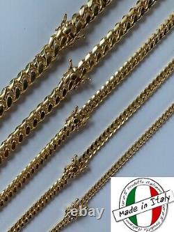 Miami Cuban Link Chain Or Bracelet 14k Gold Over Solid 925 Silver Box Lock ITALY