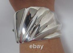 Mid Century Sterling Silver Bracelet Chunky Clamper Spain BAYANIHAN Signed Vtg