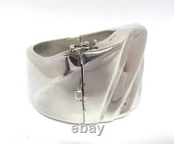 Mid Century Sterling Silver Bracelet Chunky Clamper Spain BAYANIHAN Signed Vtg