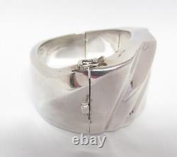 Mid Century Sterling Silver Bracelet Chunky Clamper Spain BAYANIHAN Signed Vtg