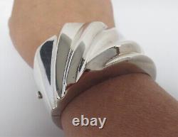 Mid Century Sterling Silver Bracelet Chunky Clamper Spain BAYANIHAN Signed Vtg